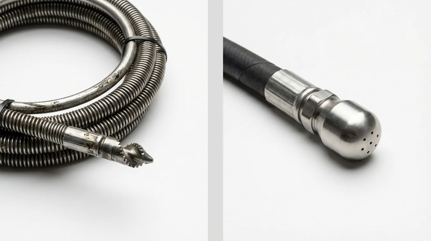 Drain snake cable and hydro jetting nozzle used for drain cleaning in Waynesboro, MS